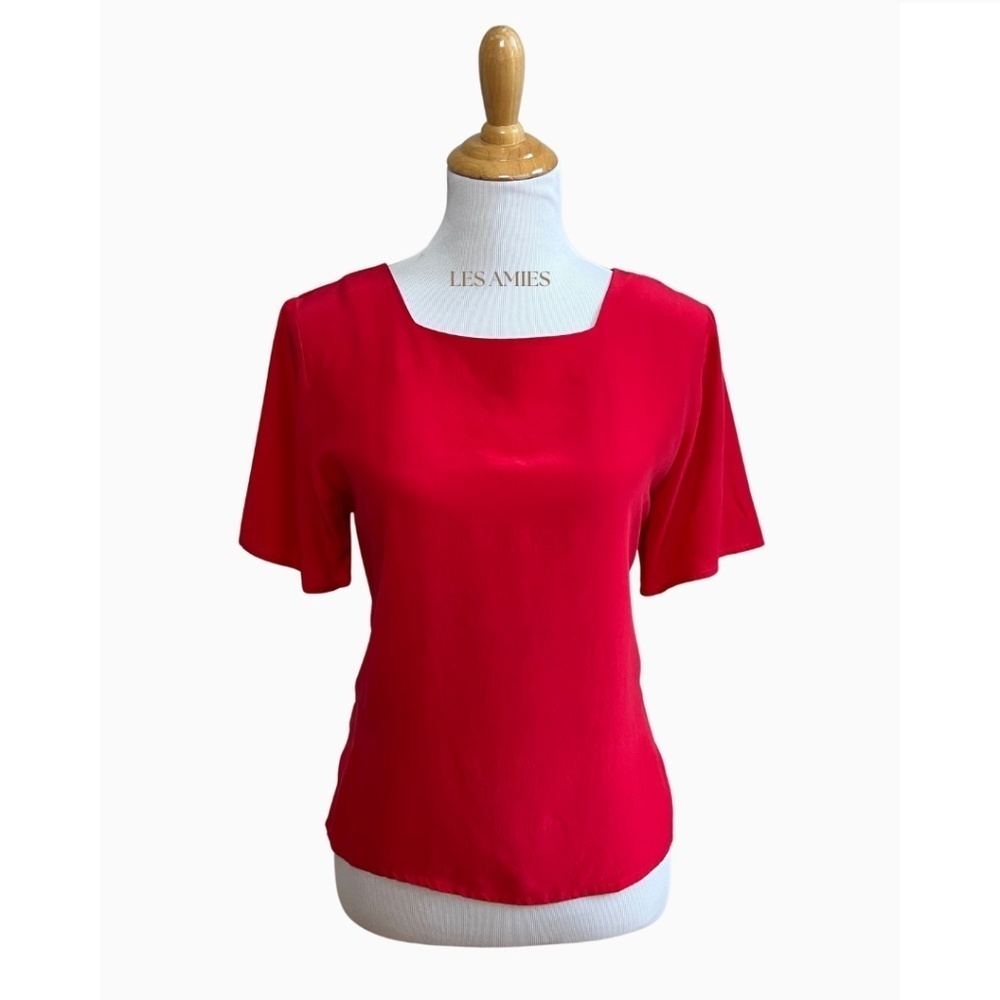 Vintage Laura & Jayne Silk Red‎ Square Neck Short Sleeve Relaxed Blouse Top M